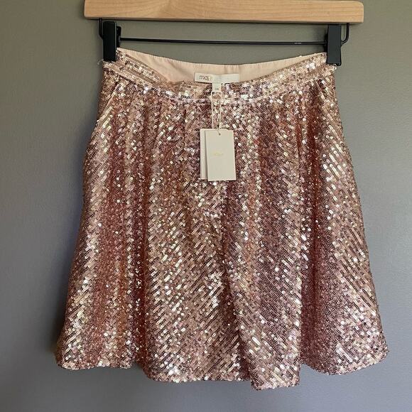 NWT MAJE Sequin Shorts In Metal Pink Size XS Rose Gold Flouncy Dress Shorts Chic - Picture 6 of 16